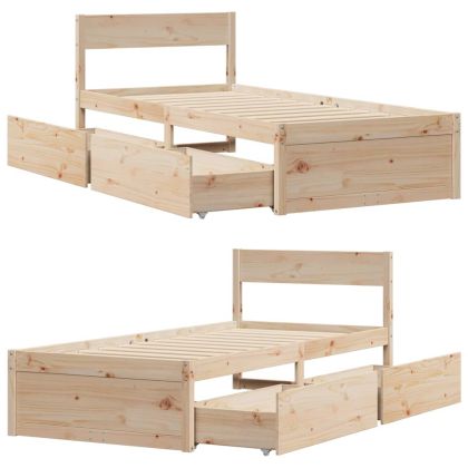 Рамка за легло без матрак, 75x190 см, масивна чамова дървесина