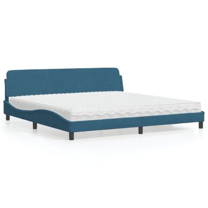 Легло с матрак, синьо, 200x200 см, кадифе