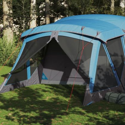 Къмпинг палатка с веранда, 4-местна, синя, водоустойчива