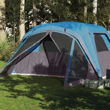 Семейна палатка с веранда, 6-местна, синя, водоустойчива