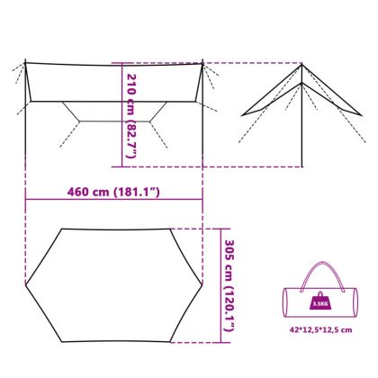 Брезент за къмпинг, син, 460x305x210 см, водоустойчив