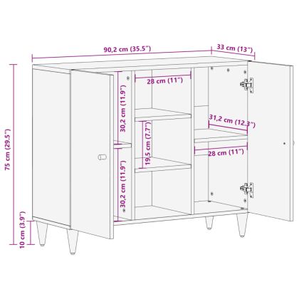 Страничен шкаф 90x33x75 см манго масивно дърво