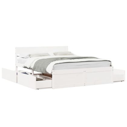 Рамка за легло с чекмеджета, бяла, 140x200 см, бор масив