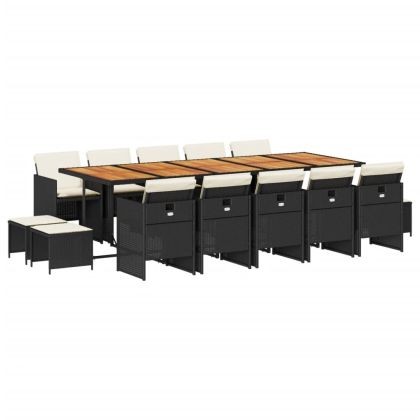 Градински комплект с възглавници 15 части полиратан черен