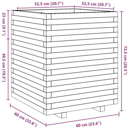 Градинска кашпа, восъчнокафява, 60x60x72,5см борово дърво масив