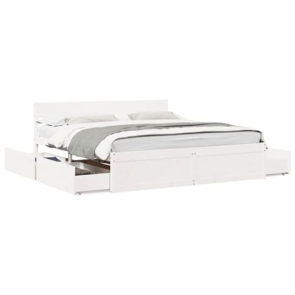 Рамка за легло с чекмеджета, бяла, бор масив, 180x200 cм