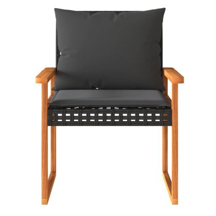 Бистро комплект с възглавници 3 части черен полиратан и акация