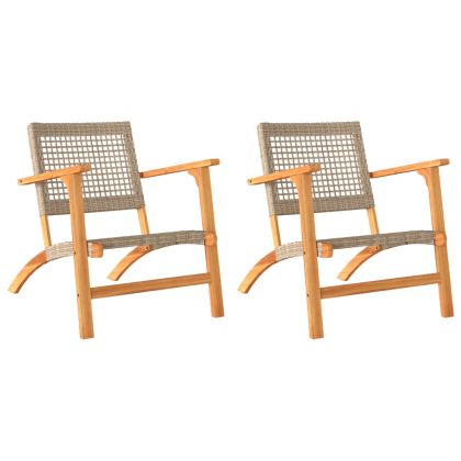 Градински столове, 2 бр, бежови, полиратан и акациево дърво