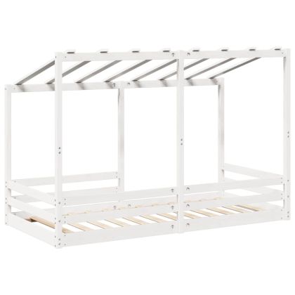 Детско легло с покрив, бял, 90x200 см, борово дърво масив