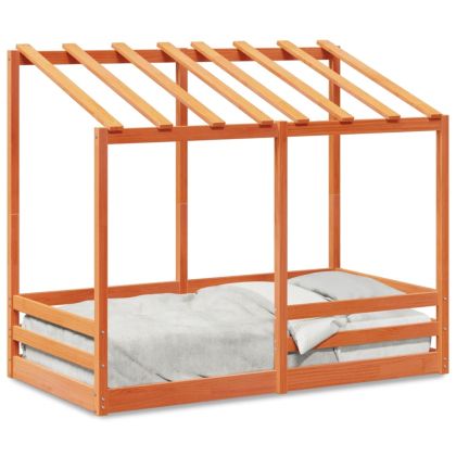 Детско легло с покрив, восъчнокафяво, 70x140 см, бор масив