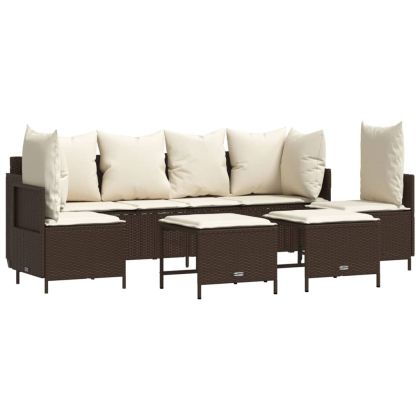 Градински комплект с възглавници, 5 части, кафяв полиратан