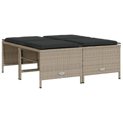 Градински комплект с възглавници, 5 части, светлосив полиратан