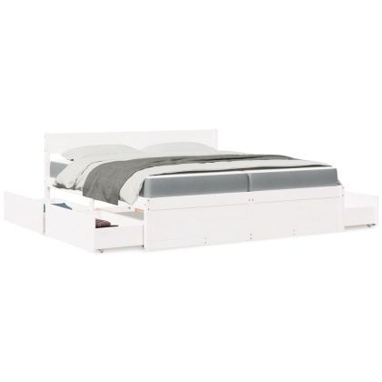 Легло с чекмеджета и матрак, бяло, 200x200 см, бор масив