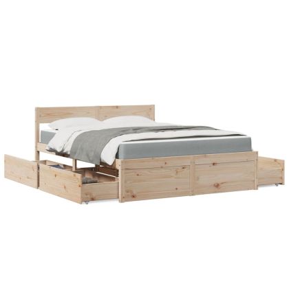 Легло с чекмеджета и матрак, 140x200 см, бор масив