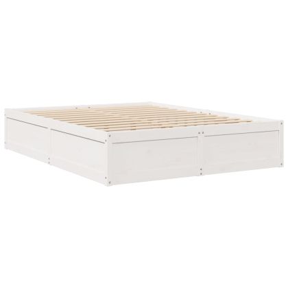 Легло с матрак, бял, 140x200 см, борово дърво масив