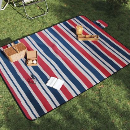 Одеяло за пикник сгъваемо червено и синьо райе 200x150см кадифе