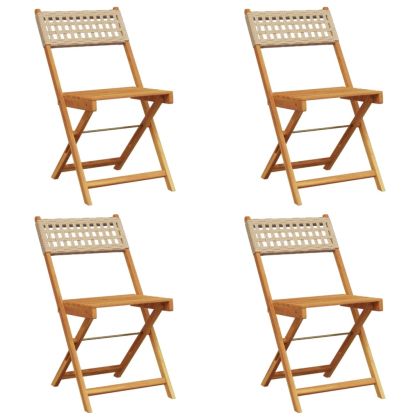 Сгъваеми градински столове 4 бр бежов полиратан и дърво масив