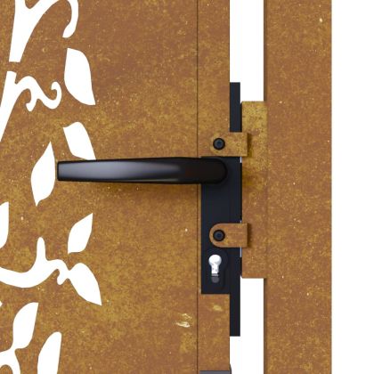 Градинска порта 100x75 см, кортенова стомана, дизайн с дърво