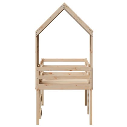 Високо легло с покрив, 75x190 см, борово дърво масив