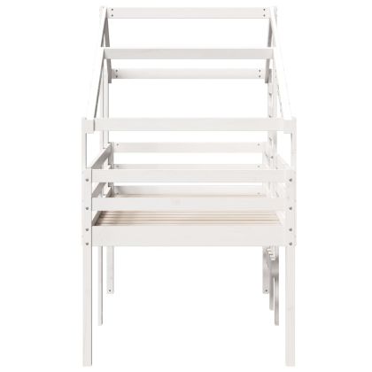 Високо легло с покрив, бяло, 80x200 см, борово дърво масив