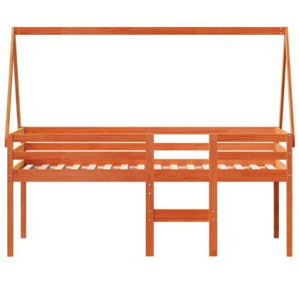 Високо легло с покрив восъчнокафяв 75x190 см борово дърво масив