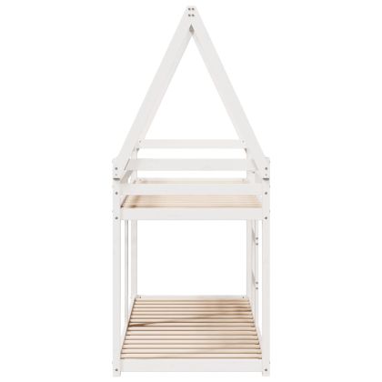 Двуетажно легло с покрив, бял, 75x190 см, борово дърво масив