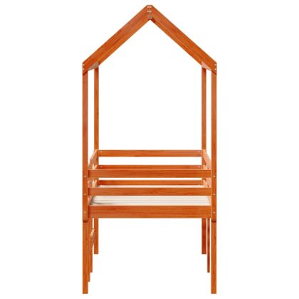 Високо легло с покрив восъчнокафяво 75x190см борово дърво масив