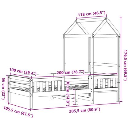 Рамка за легло с покрив, бяла, 100x200 см, бор масив