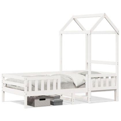Рамка за легло с покрив, бяла, 75x190 см, борово дърво масив