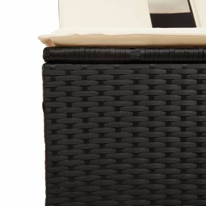 Двоен шезлонг със сенник и възглавници черен полиратан