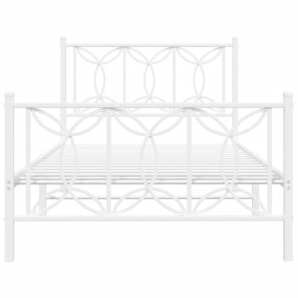 Метална рамка за легло с горна и долна табла, бяла, 107x203 см