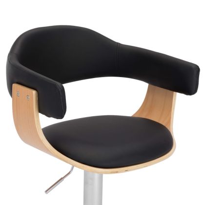 Бар табуретки, 2 бр, черни, извито дърво и изкуствена кожа