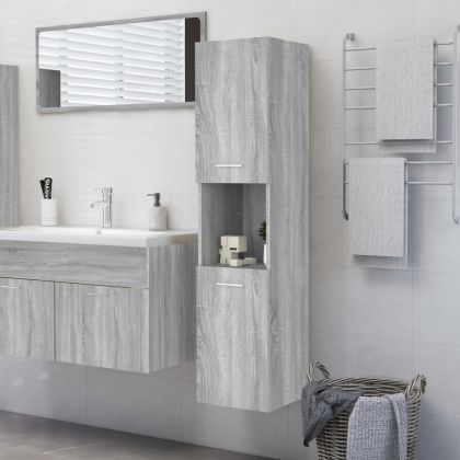 Шкаф за баня, сив сонома, 30x30x130 см, инженерно дърво