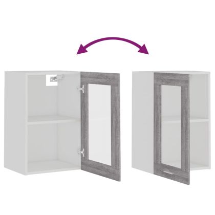 Висящ стъклен шкаф "Lyon", сив, цвят сонома, 40x31x60 см, инженерно дърво