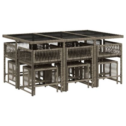 Градински комплект с възглавници 11 части сив полиратан