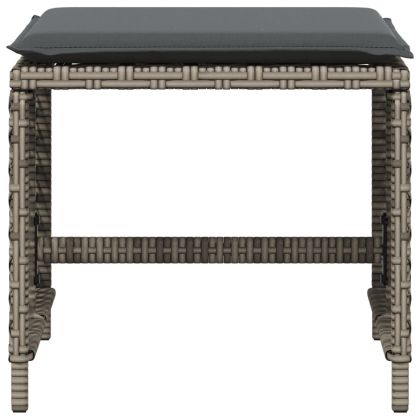 Външни табуретки с възглавници 4 бр сиви 41x41x36 см полиратан