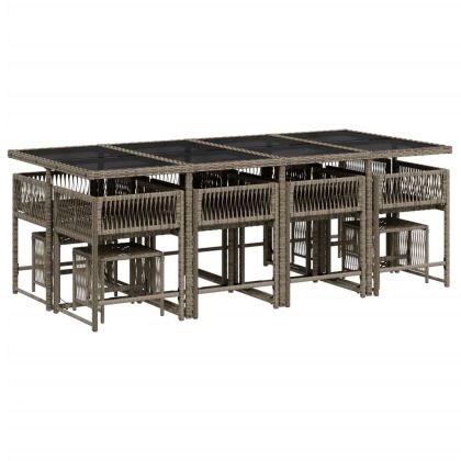 Градински комплект от 13 части с възглавници сив полиратан