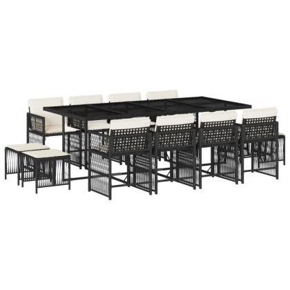 Външен трапезен комплект 13 части с възглавници черен полиратан