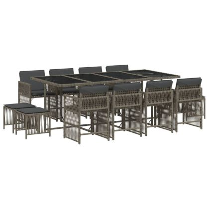 Градински комплект от 13 части с възглавници сив полиратан