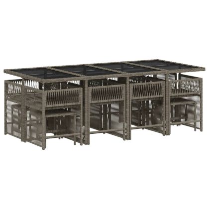 Градински комплект от 13 части с възглавници сив полиратан