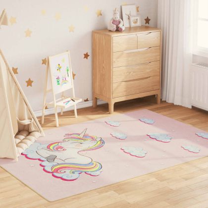 Детски килим, розов, 160x230 см, еднорог, миещ и противоплъзгащ