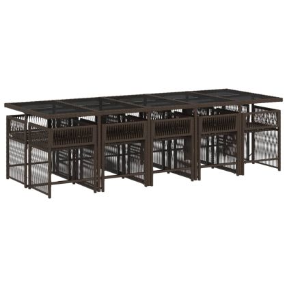 Градински комплект с възглавници 11 части кафяв полиратан