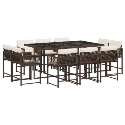 Градински комплект с възглавници 11 части кафяв полиратан