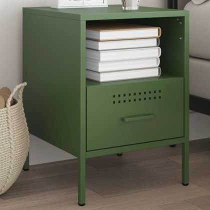 Нощно шкафче, зелено, 36x39x50,5 см, студеновалцувана стомана