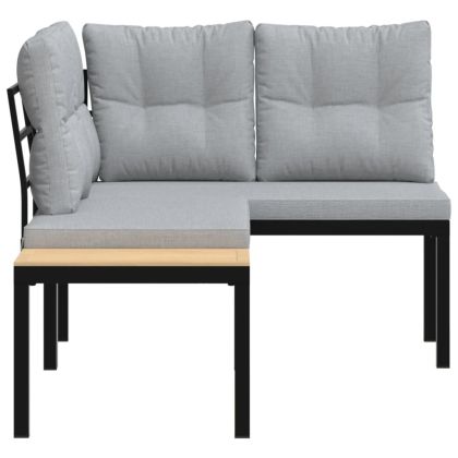 Градински пейки 2 бр с възглавници черни прахово боядисан метал