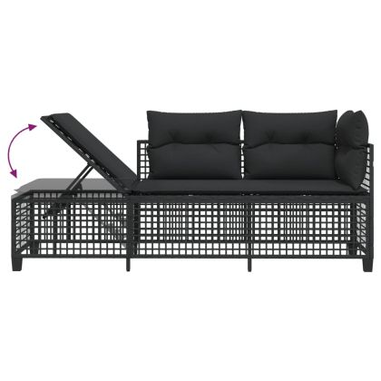 Ъглов градински диван от 3 части с възглавници черен полиратан
