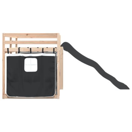 Двуетажно легло с пързалка и завеси, бяло и черно, 90x190 см