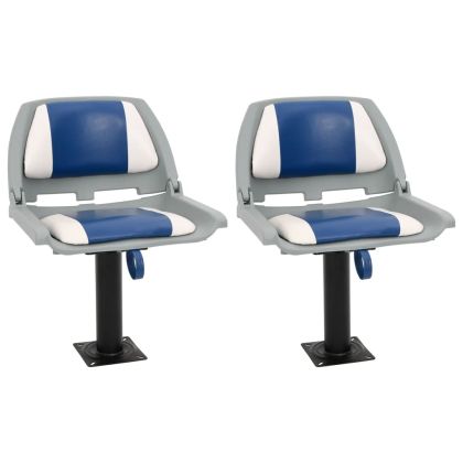 Сгъваема седалка за лодка от 4 части синьо и бяло 48x51x41 см
