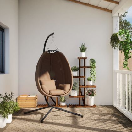 Висящ стол яйце със стойка, таупе, текстил и стомана