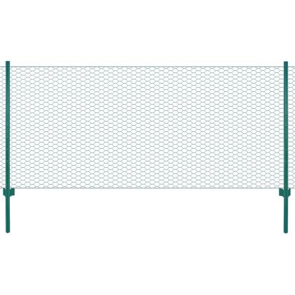 Ограда от телена мрежа с колчета, стомана, 25х0,5 м, зелена